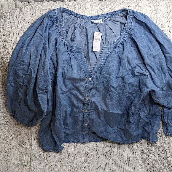 NWT GAP XL 3/4 Sleeve Button Down Blouse, Blue - Picture 1 of 5